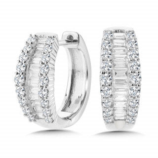 14K White Gold Baguette Diamond Hoop Earrings w/ 1.0 Carat TW